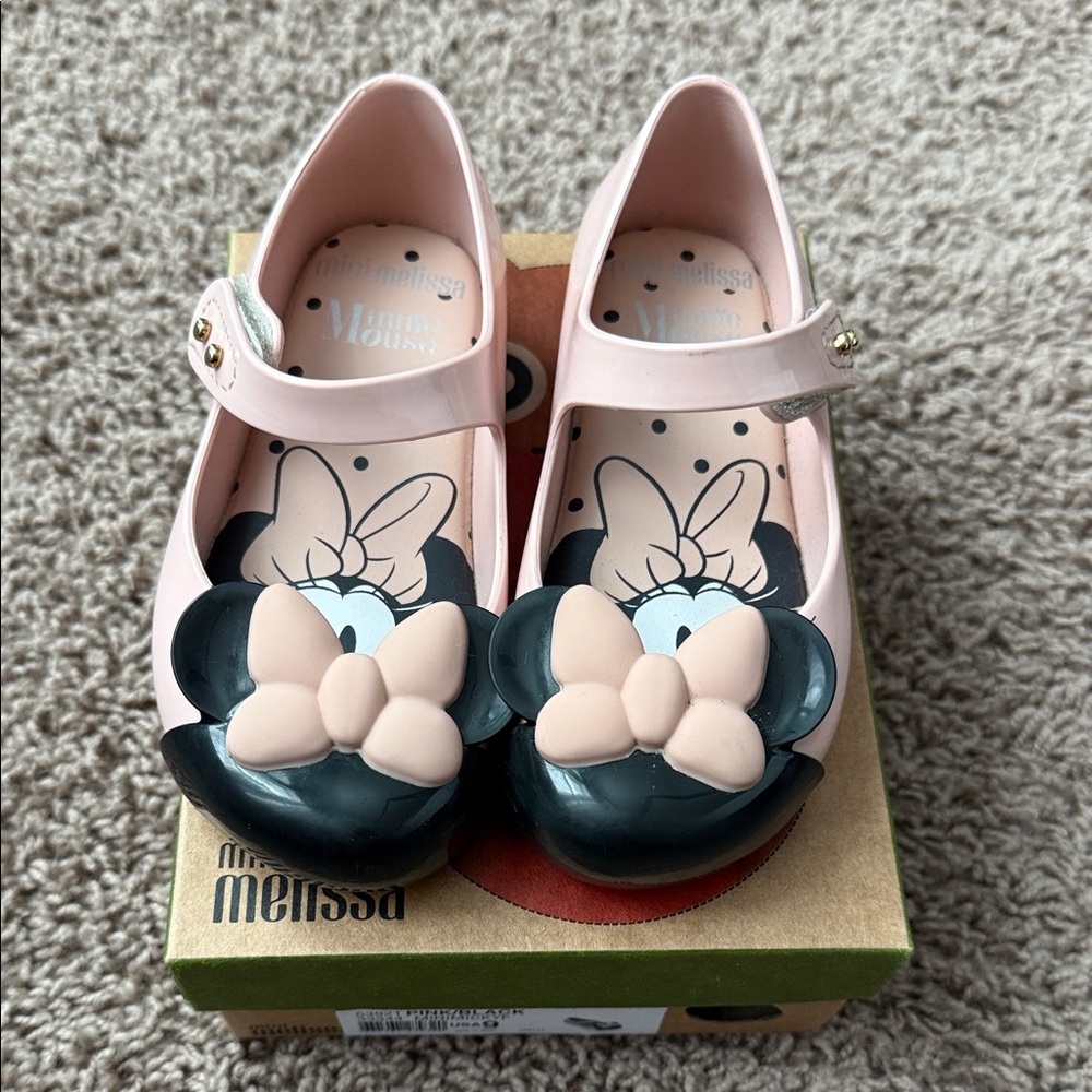 MINI MELISSA DISNEY Minnie Ears Mary Jane Shoes Pink/Black Size 9 Toddler